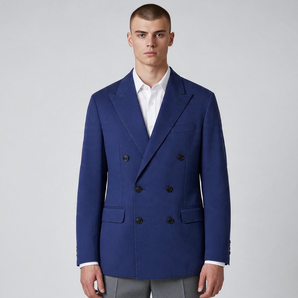 Polo Ralph Lauren 715 Blazer Men's 42R Blue Cotton Chino Double Breasted Coat - Picture 1 of 14